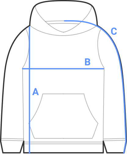 Size chart for the custom kids hoodie