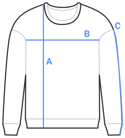 Size chart for the custom long sleeve shirt